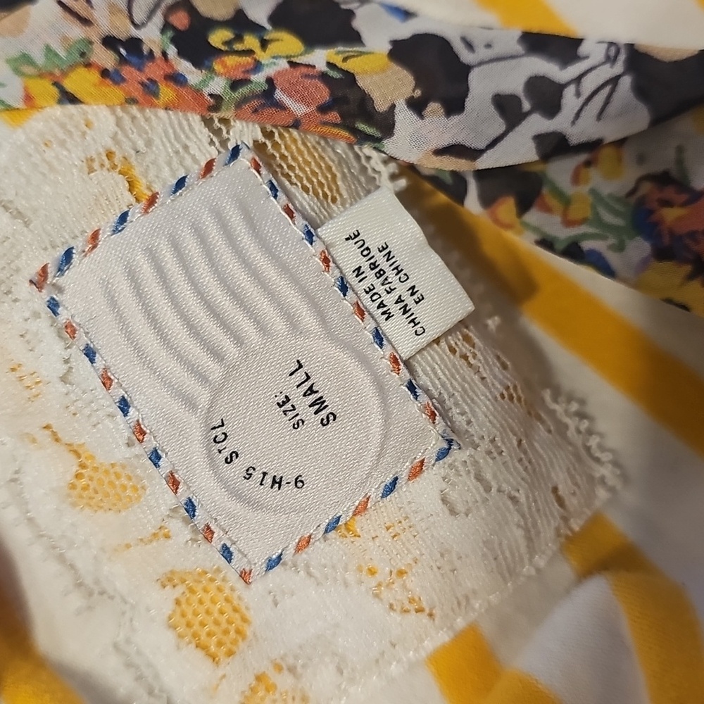 Anthropologie Yellow and White Striped Tank with Floral Trim - Picture 6 of 6